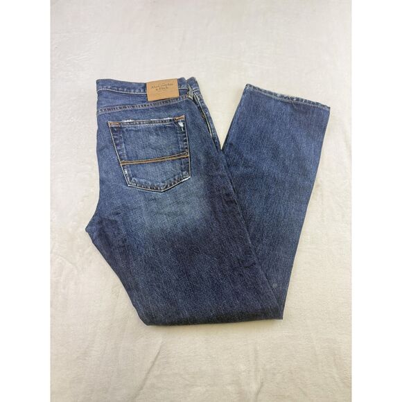 Abercrombie & Fitch Jeans Mens 34x32 Blue Straight Leg Distressed Denim Pants - Picture 4 of 13